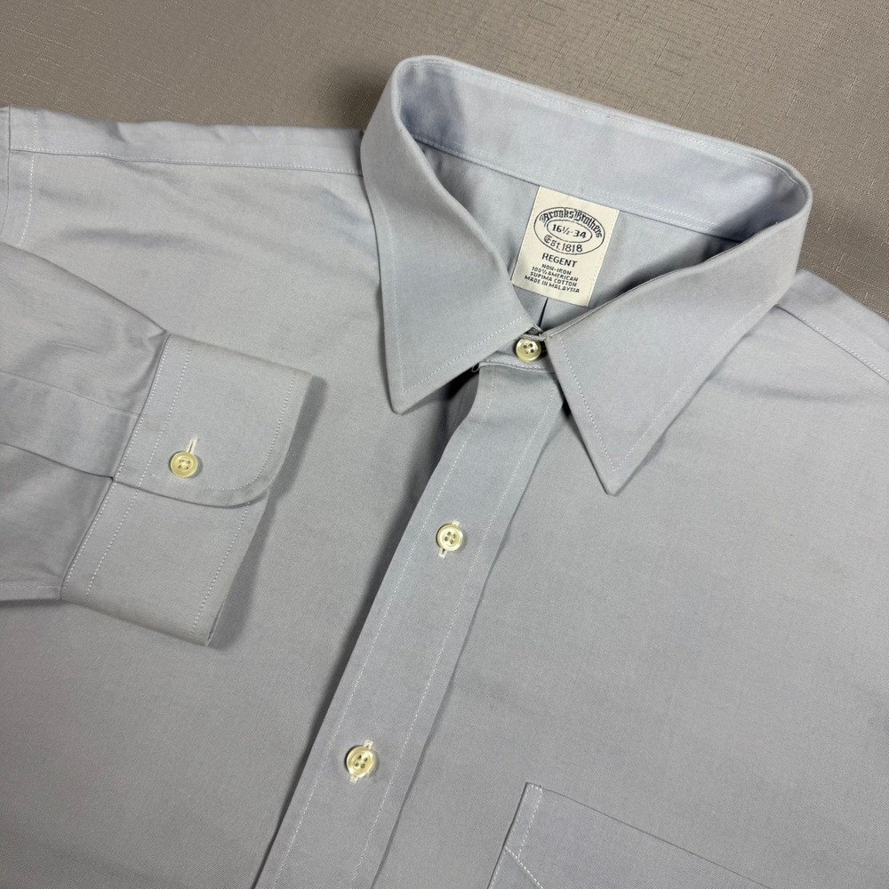 Brooks Brothers Regent Non-Iron Dress Shirt 16.5 34 Light Blue Supima Cotton